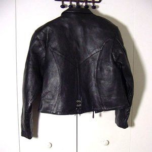 Leather Club Women's Black Leather Motorcycle Jacket Sz L